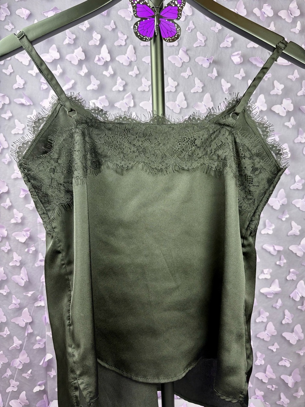 Women’s Lace-Trim Satin Cami - Black - Picture 3 of 4